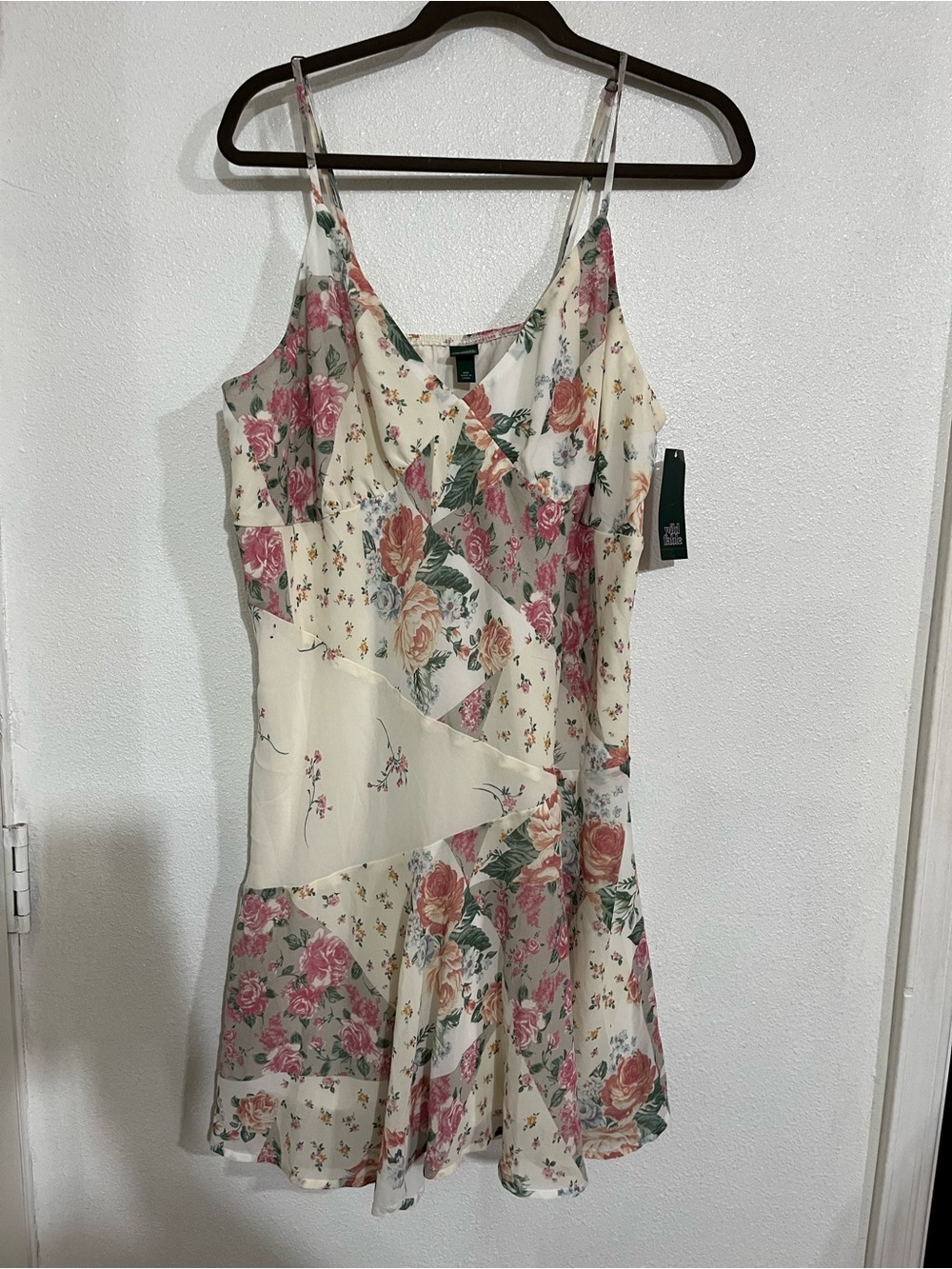 WILD FABLE Floral Patchwork Slip Dress - Cream with Pink Roses NWT plus